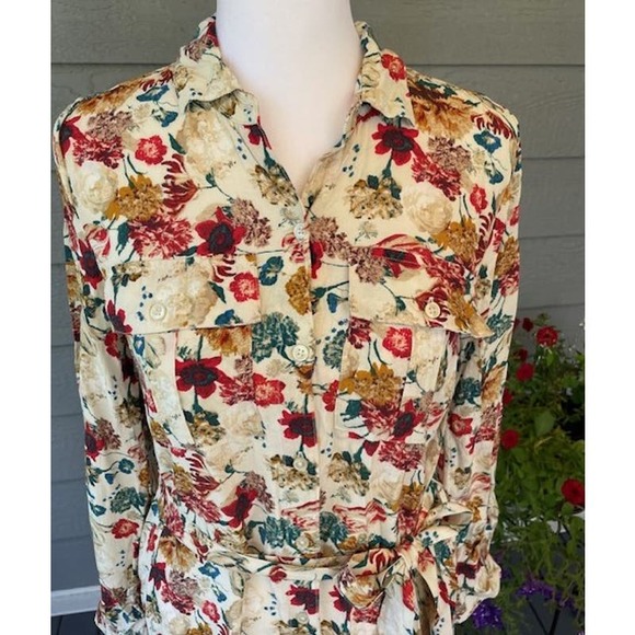 Lucky Brand Chelsea Button-Up Fall Floral Long-Sleeve Dress Size XS - Picture 3 of 7